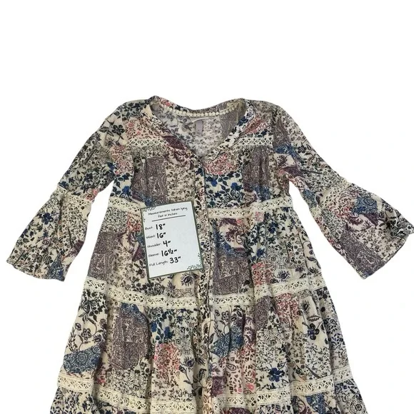 Knox Rose Boho Tiered Dress Small Floral Patchwork Bell Sleeve Cottagecore - Picture 3 of 9